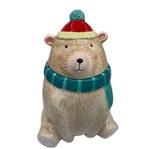 Sleigh Bell Bistro Cream Polar Bear Blue Scarf Winter Lodge Cabin Cookie Jar